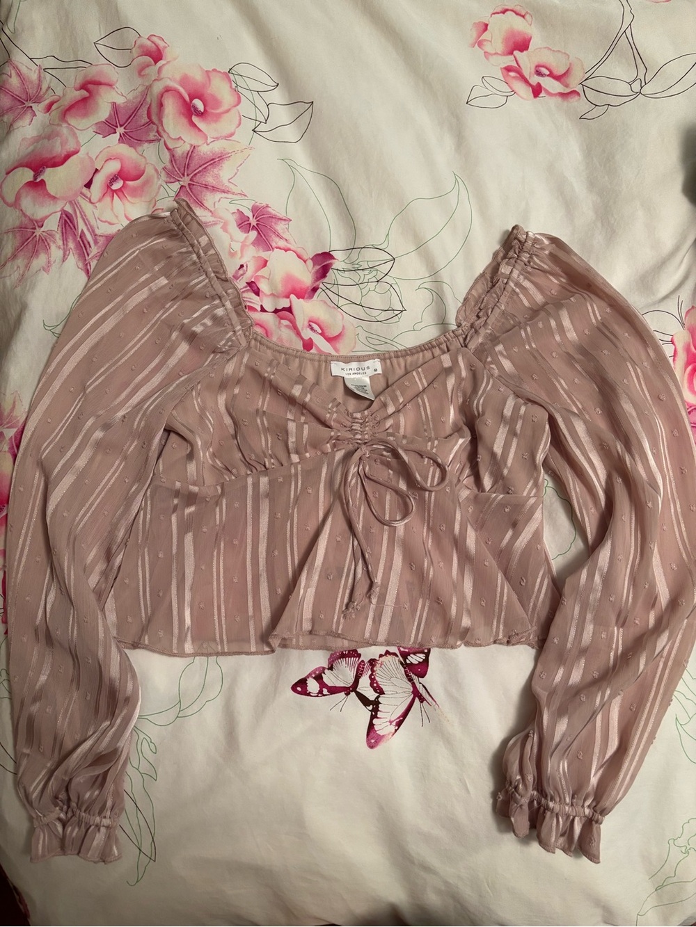 Nude-Pink Flowy Long Sleeve Babydoll Top